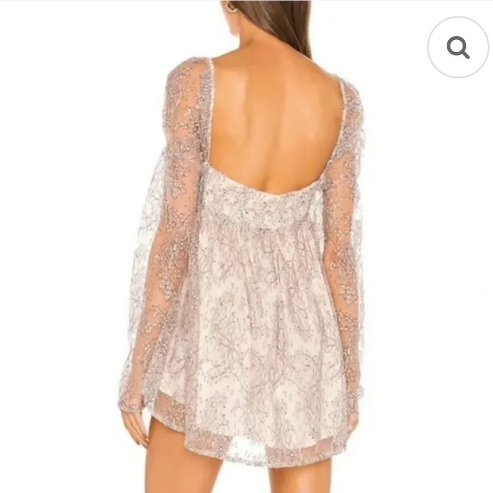 Free People Heavenly champagne toast black lace overlay dress size Small NWT - Picture 5 of 16